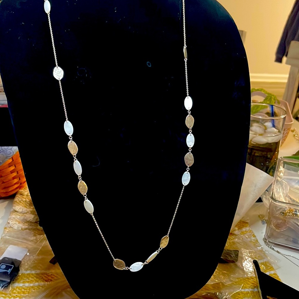 Sterling silver and white beads. Very long necklace 36 inches.